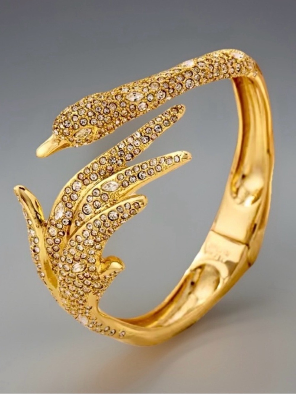 NEW Miss Havisham Crystal Swan Bypass Bangle Bracelet Encrusted Gold C Z JL31